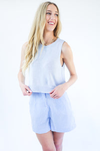 Picnic At The Vineyard Knit Tank In Arctic Blue