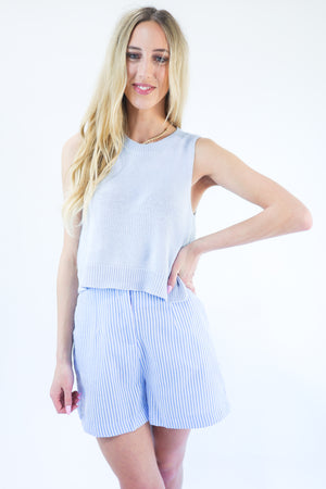 Picnic At The Vineyard Knit Tank In Arctic Blue