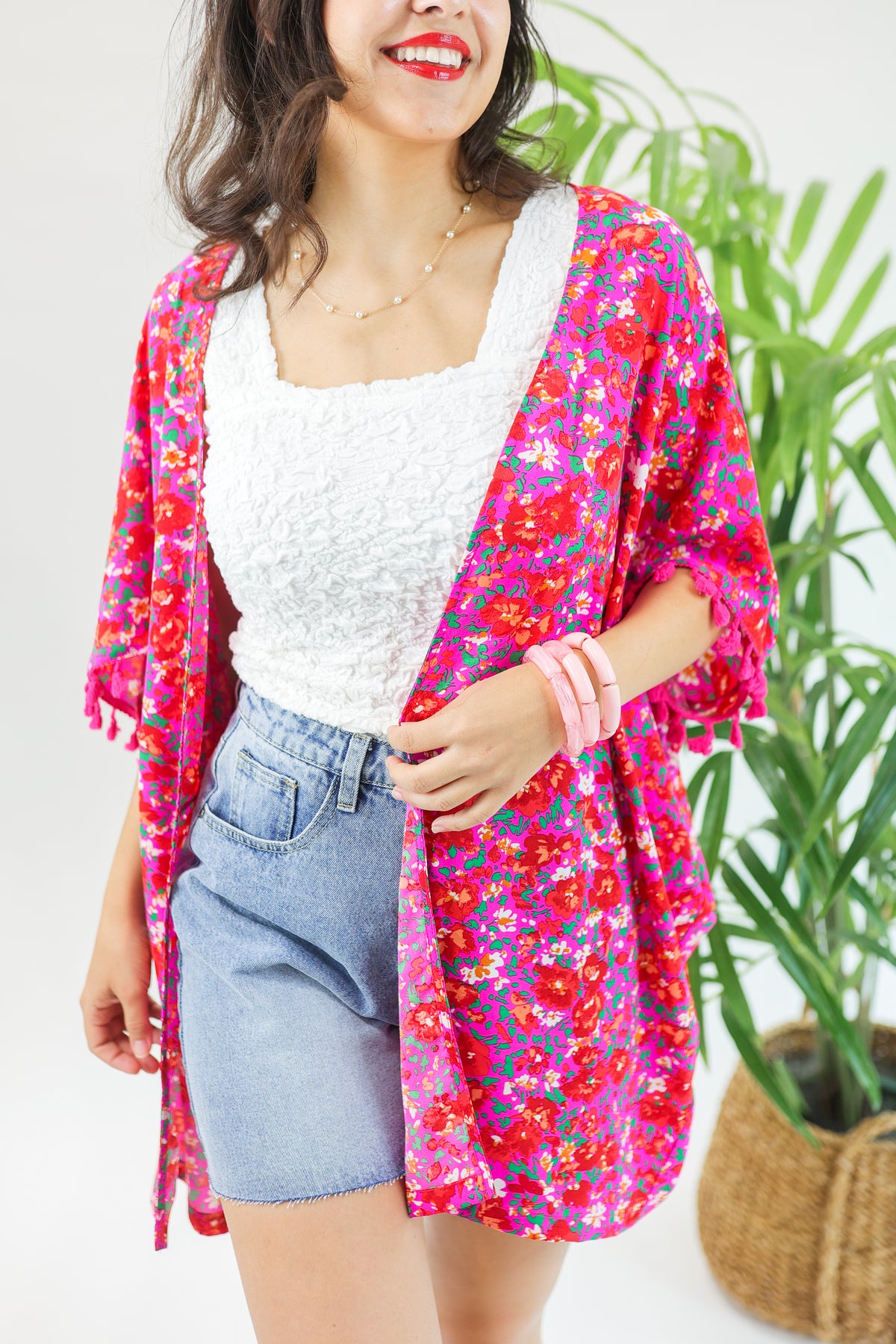 Summer Sway Floral Kimono In Magenta