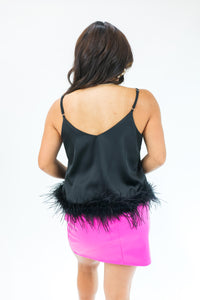 Sassy Statement Feather Tank In Black