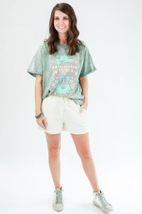 Cowboys & Country Music Acid Washed Tee In Green