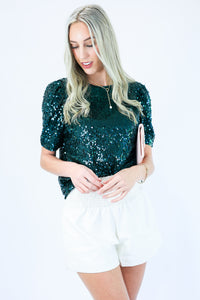 Always Ready Sequin Top In Green