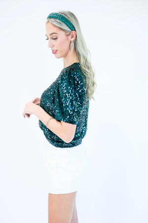 Always Ready Sequin Top In Green