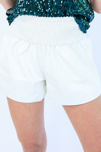 Glamour Party Faux Leather Shorts In White