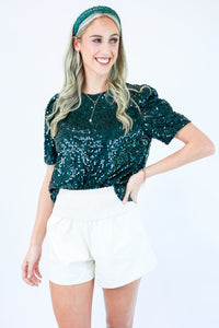 Always Ready Sequin Top In Green