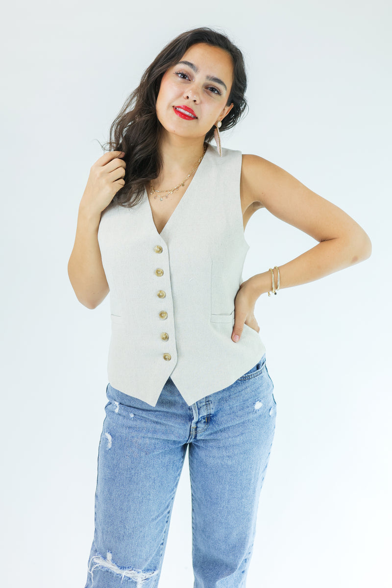 Everyday Gossip Tank Vest In Oatmeal