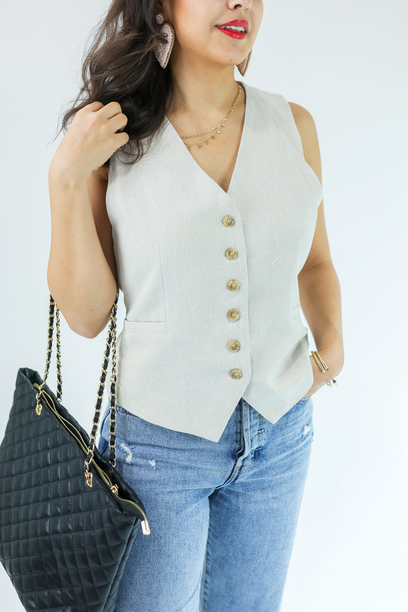 Everyday Gossip Tank Vest In Oatmeal