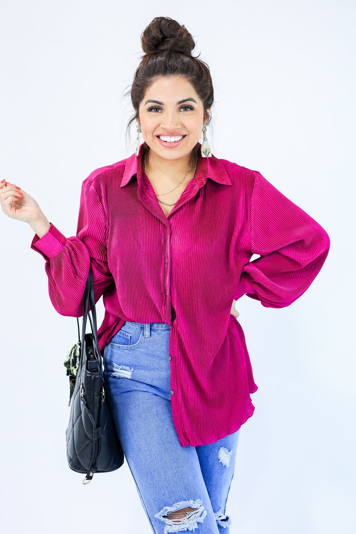 Classy Queen Pleated Blouse In Magenta