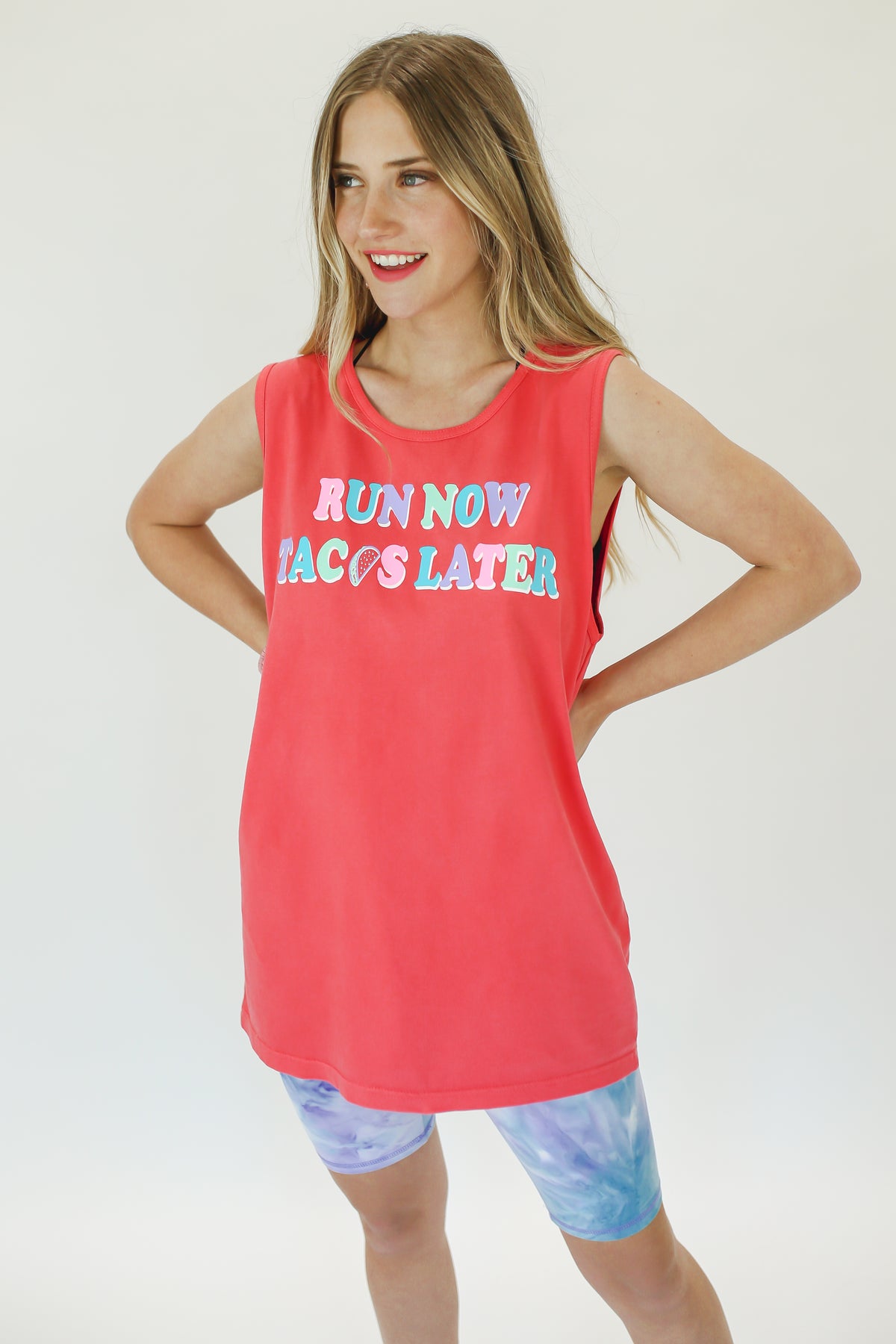 Run Now Tacos Later Tank In Coral