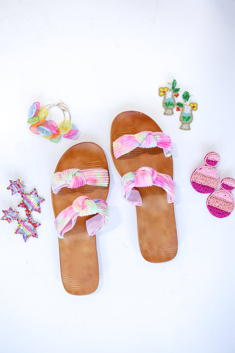 The Ashley Watercolor Sandals In Pink