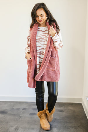 Ready Set Cozy Sherpa Vest In Mauve