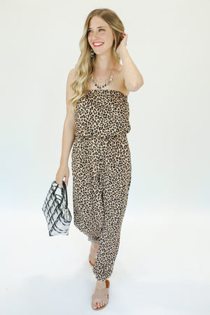 LA Bound Strapless Cheetah Jumpsuit