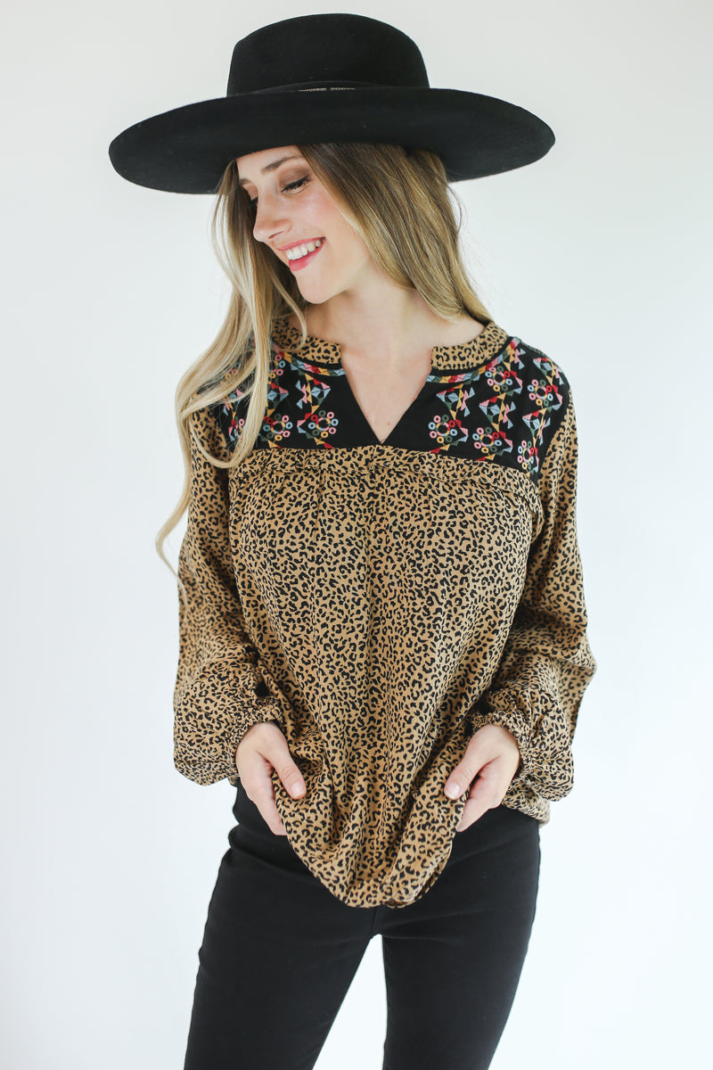 Effortless Beauty Leopard Embroidered Top