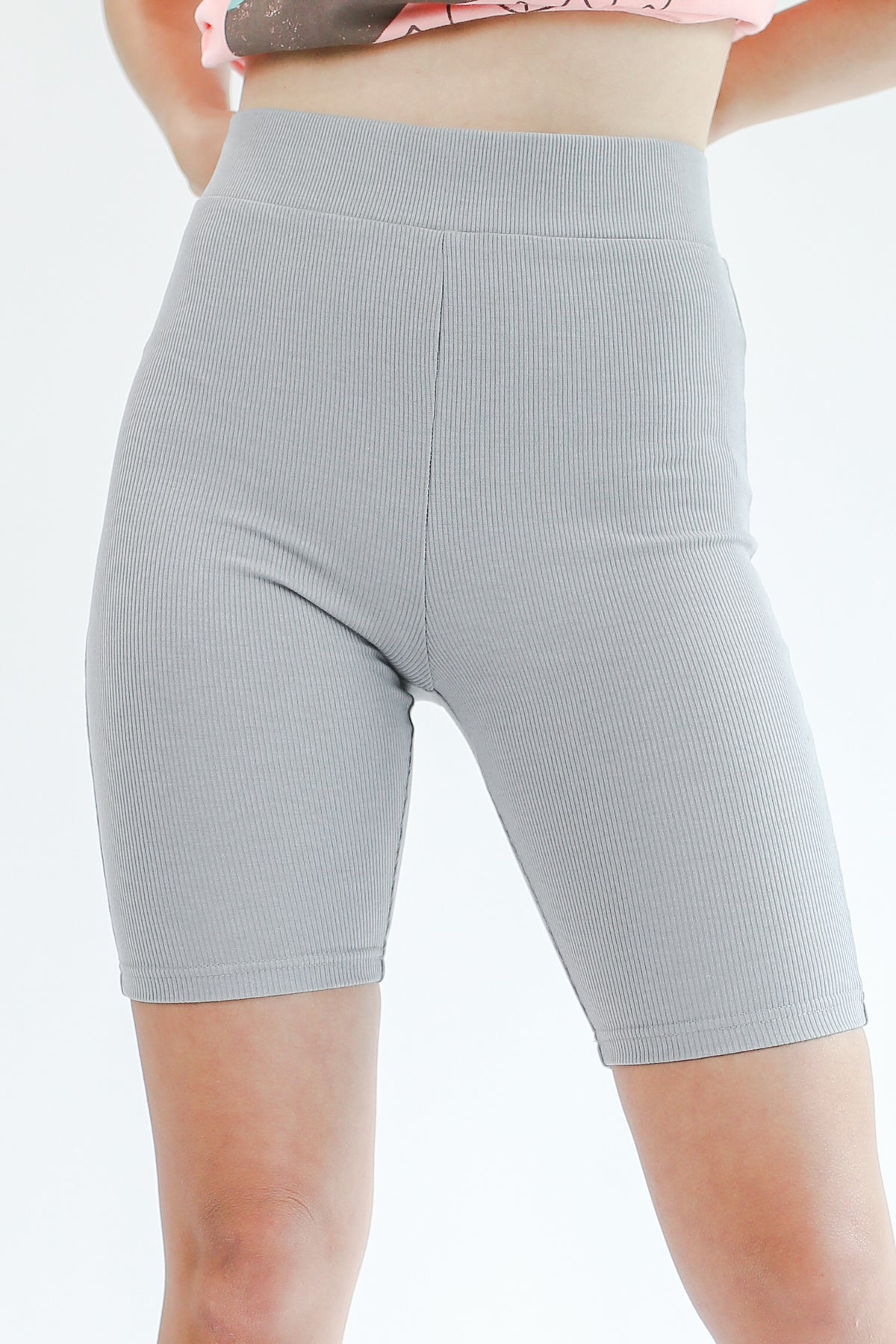 The Karyn Ribbed Bike Shorts In Grey