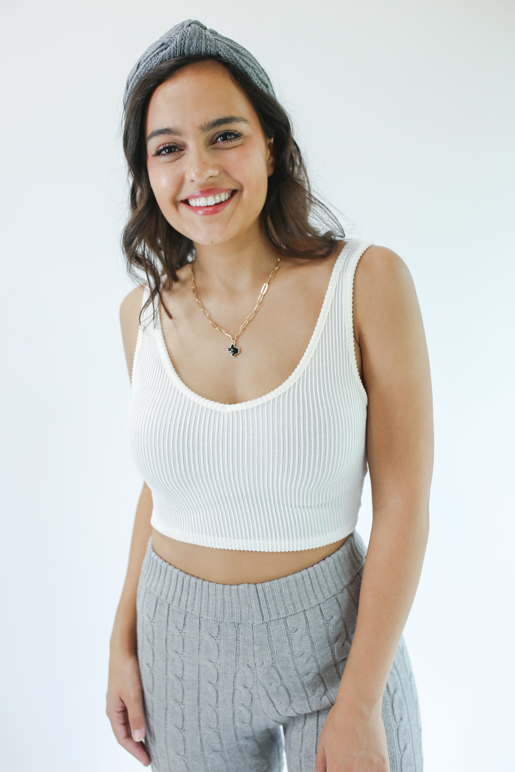 Sweet Caroline Ribbed Crop Tank In Ivory