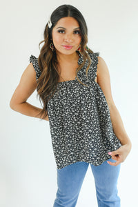 Quite A Love Story Floral Tank In Black