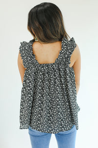 Quite A Love Story Floral Tank In Black