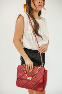 The Blair Quilted Handbag In Cranberry