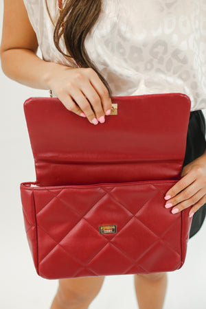 The Blair Quilted Handbag In Cranberry