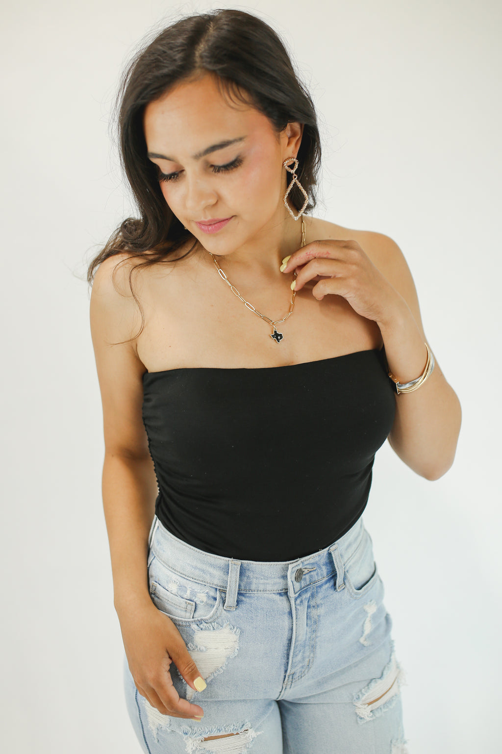 Save The Drama Strapless Bodysuit In Black