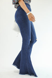 The Logan High Waist Flares In Dark Denim