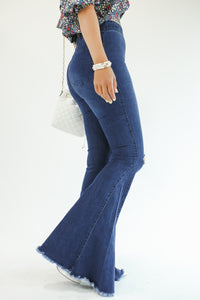 The Logan High Waist Flares In Dark Denim