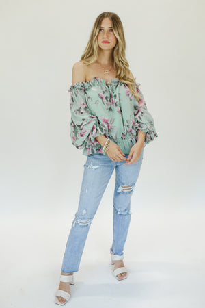 Kiss Me Floral Top In Sage