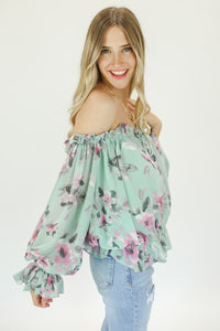 Kiss Me Floral Top In Sage