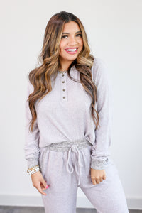 Cozy Daze Henley Top In Heather Grey