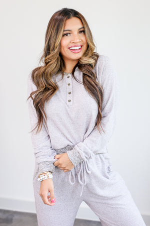 Cozy Daze Henley Top In Heather Grey