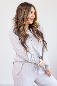 Cozy Daze Henley Top In Heather Grey