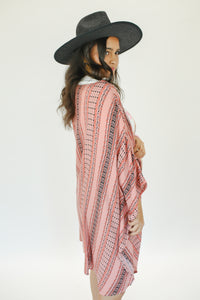 Boardwalk Babe Striped Kimono In Coral