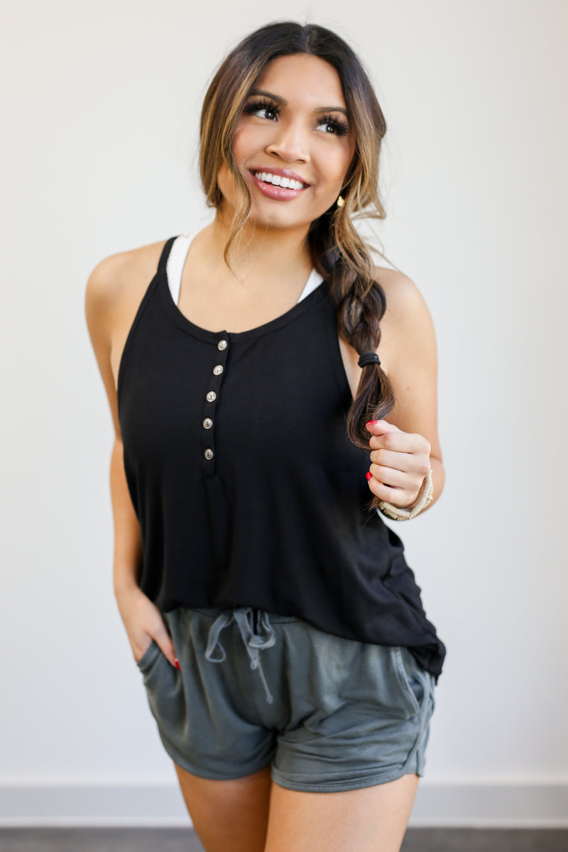 Easily Styled Ribbed Tank In Black